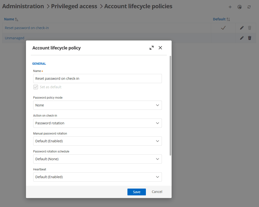 Configuring account lifecycle policies