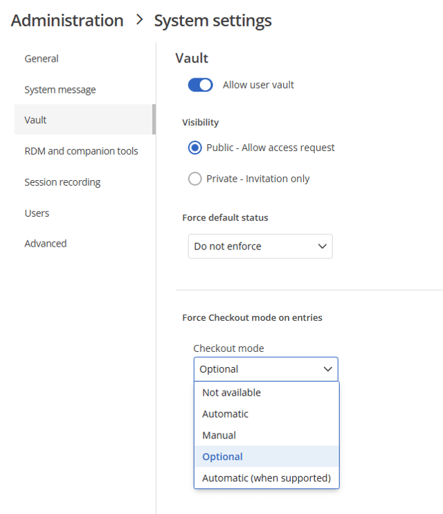 Configuring checkout modes