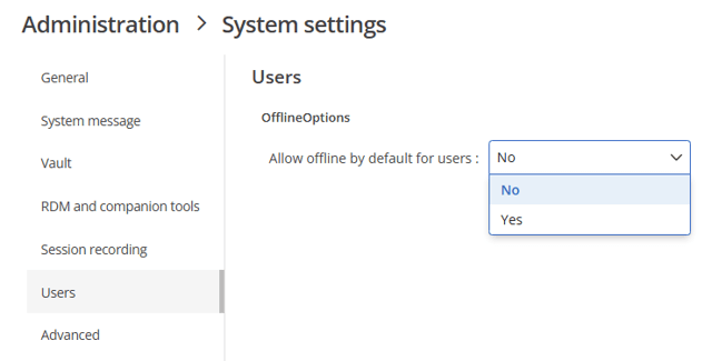 Configuring offline mode default settings