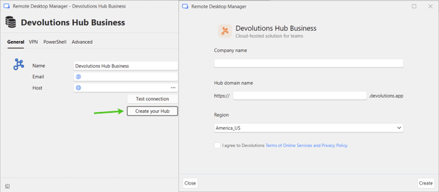 Create a Devolutions Hub directly from RDM