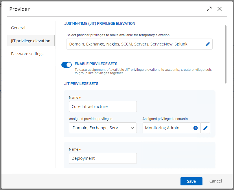 Creating JIT privilege sets for PAM entries