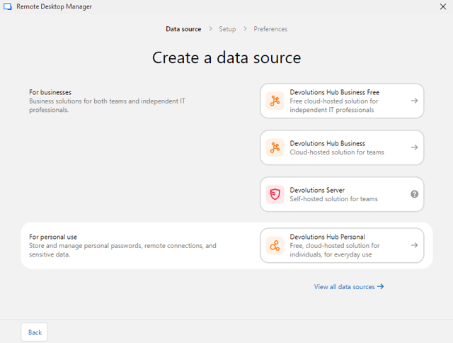 Creating a Hub Business or Personal data source directly from RDM