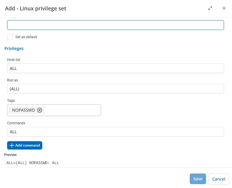 Creating a Linux privilege set for PAM elevation