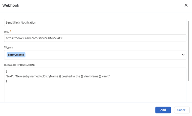 Creating a Slack webhook in Devolutions Hub Business