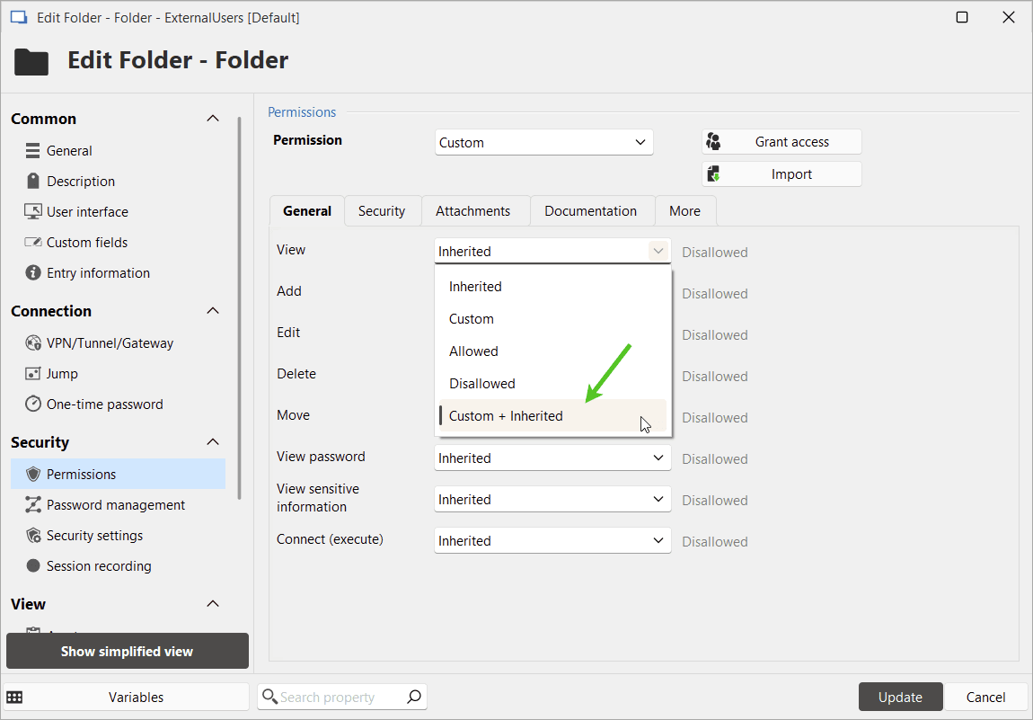 Custom + Inherited permission setting