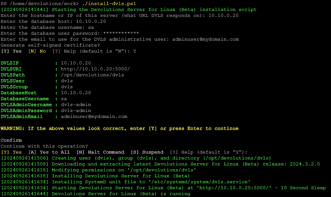 Installing devolutions server on linux via a powershell installation script