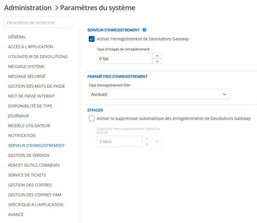 Configuration de la politique de rétention d’un Devolutions Gateway