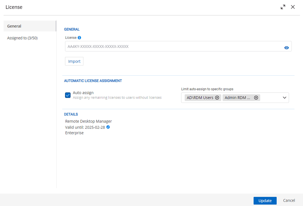 Defining groups for automatic license assignment