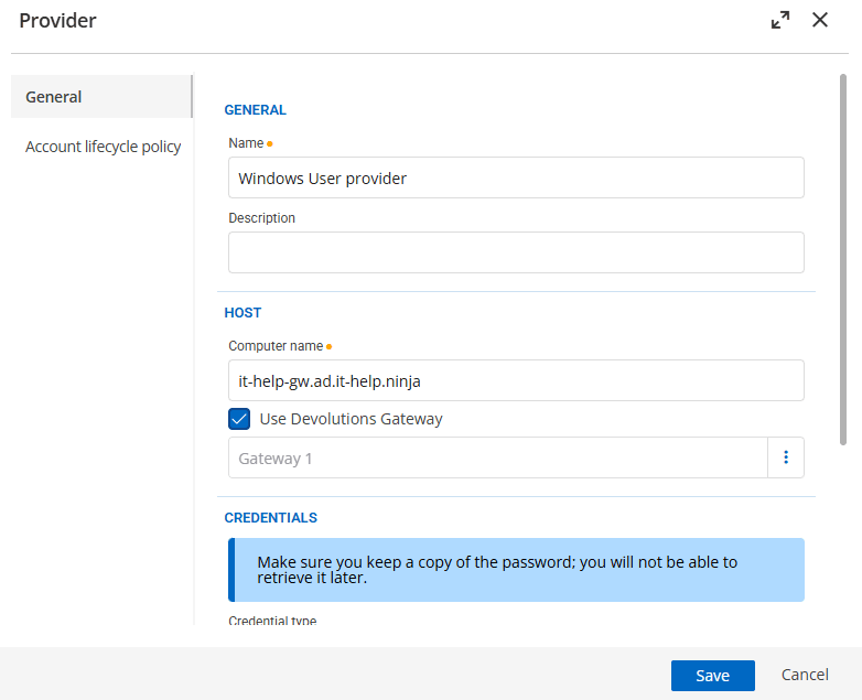 Enabling Devolutions Gateway for a Windows User PAM provider