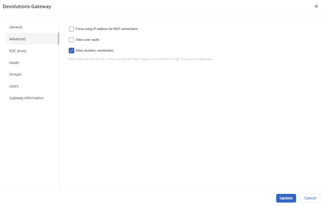 Enabling dynamic Devolutions Gateway connections