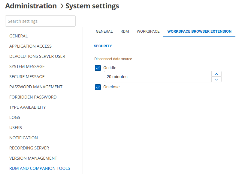 Enabling the disconnection of the Workspace browser extension on idle and close