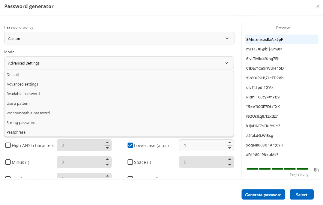 Enhanced password generator modes