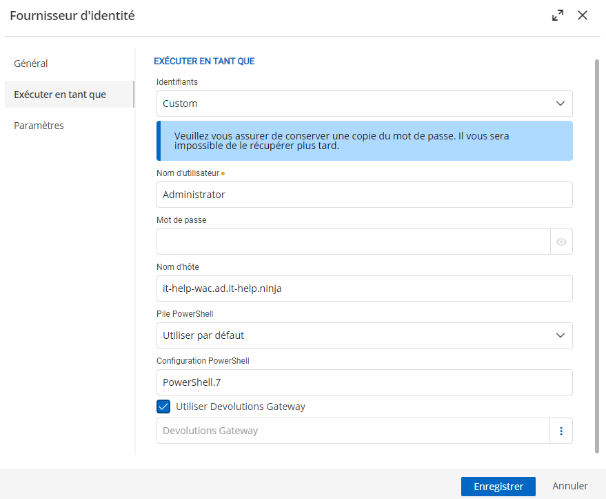 Exécution à distance d’un fournisseur PAM personnalisé via winRM et sur une instance de Devolutions Gateway
