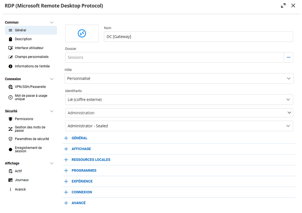 Liaison à un identifiant d’un coffre externe