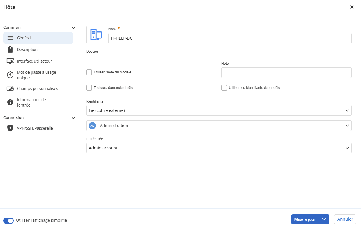 Lier un identifiant stocké dans un coffre externe
