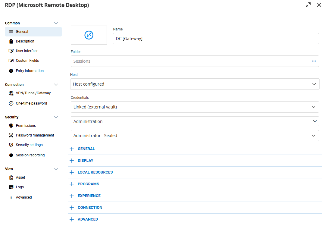 Linking to an external vault credential