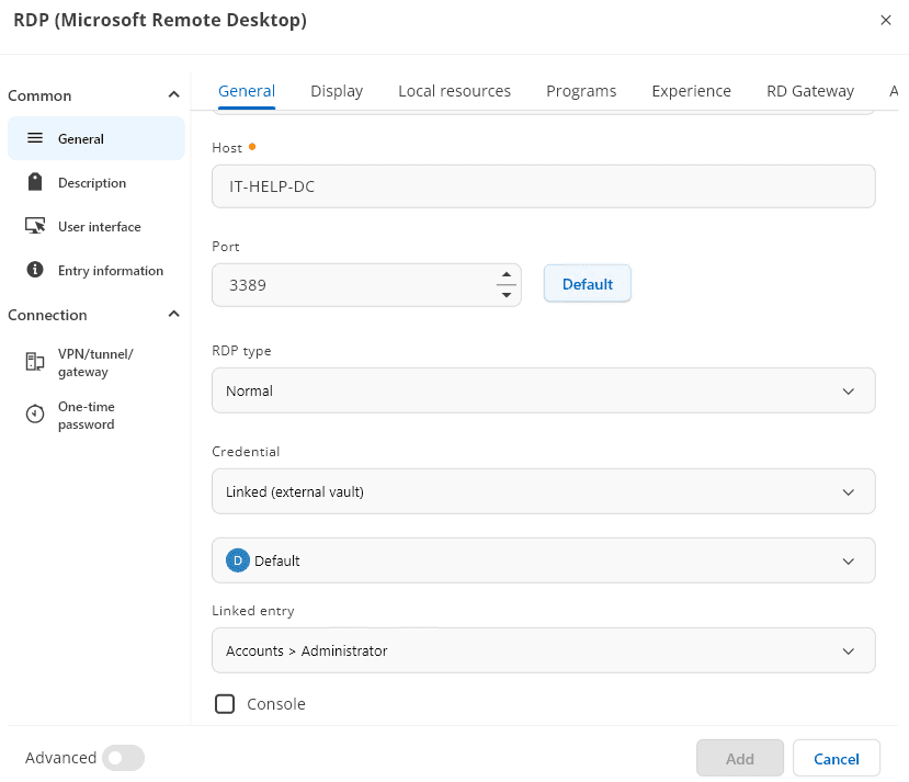 Linking to an externally vaulted credential