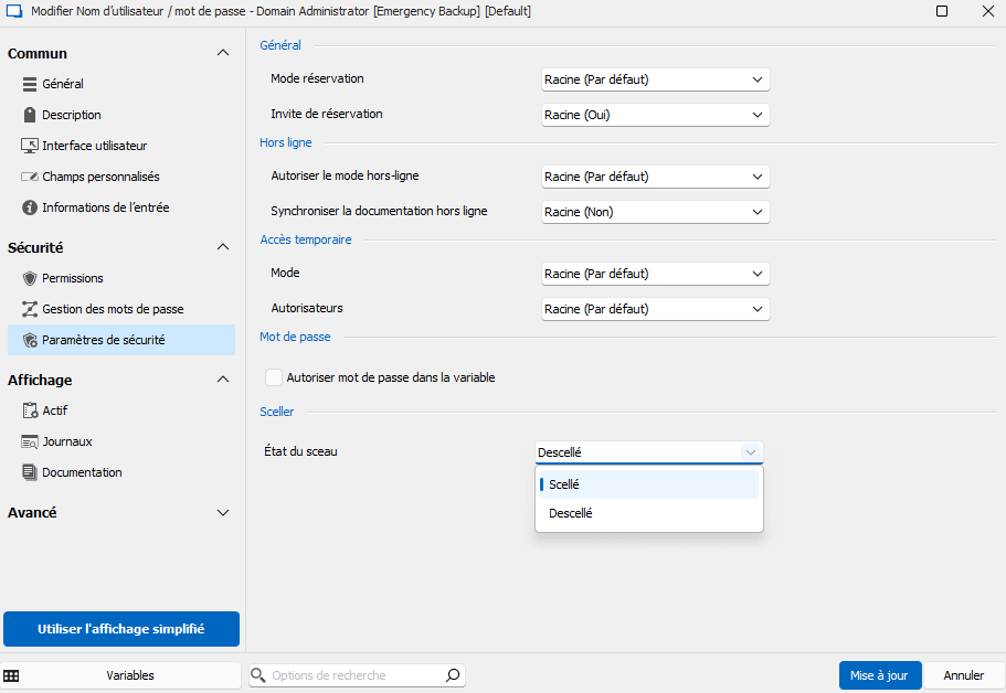 Modifier l’état du sceau d’un identifiant dans Remote Desktop Manager