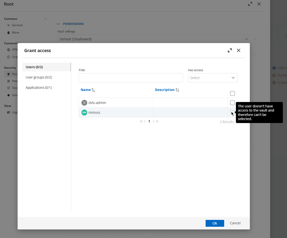 Non-vault users are unable to have rights assigned