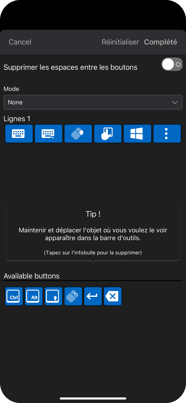 Nouvelle personnalisation de la barre d’outils