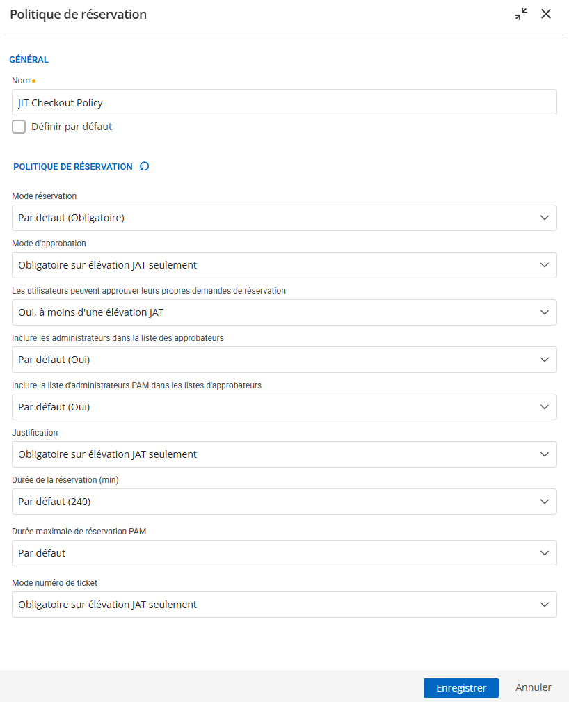 Options spécifiques juste-à-temps dans les politiques de réservation DVLS
