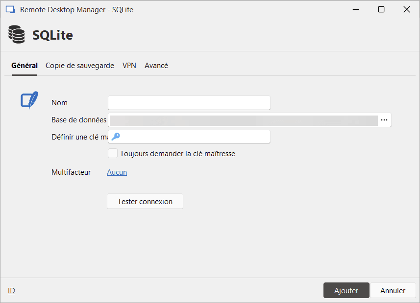 Paramètres de la source de données locale
