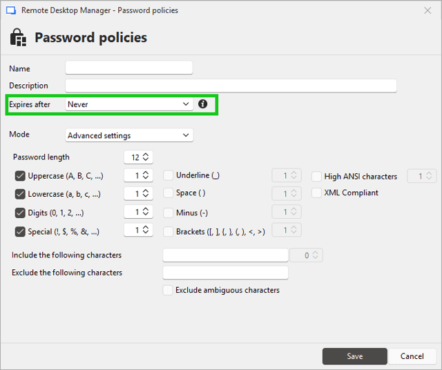 Password policies (formerly password templates): New password expiration setting