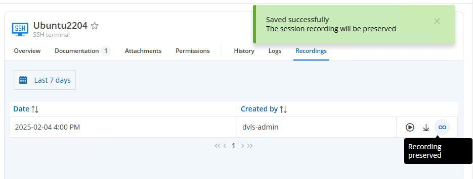Preserving a devolutions gateway recording