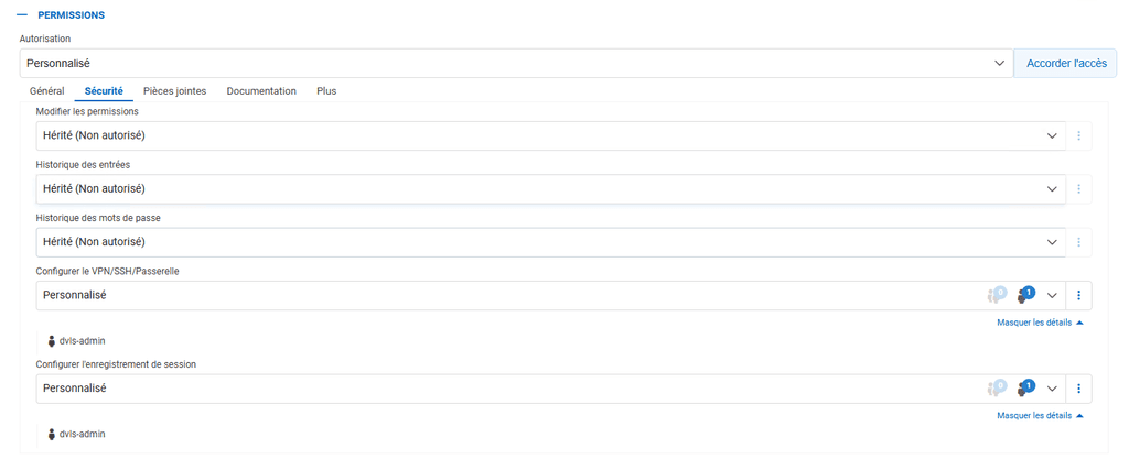 Prise en charge des autorisations spécifiques pour restreindre les sections VPN/SSH/Gateway et enregistrement de session