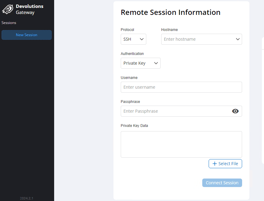 Prise en charge des clés SSH dans l’application web autonome Devolutions Gateway