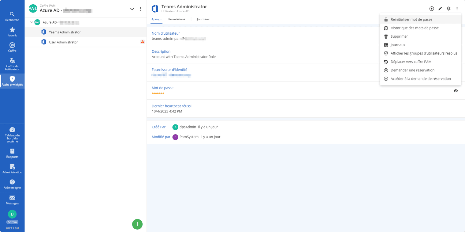 Le mot de passe peut être réinitialisé à volonté à l’aide du bouton « Réinitialiser mot de passe »