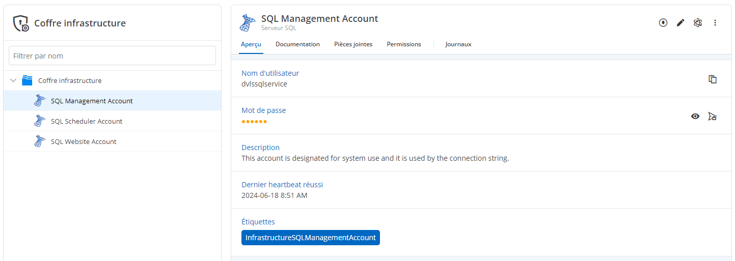 Rotation automatique des mots de passe pour les comptes du coffre d’infrastructure