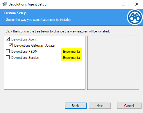 Selecting the Devolutions Gateway Updater option in the Devolutions Agent installation