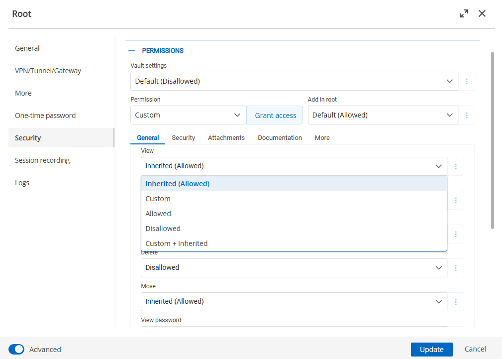 Setting inherited and custom permissions
