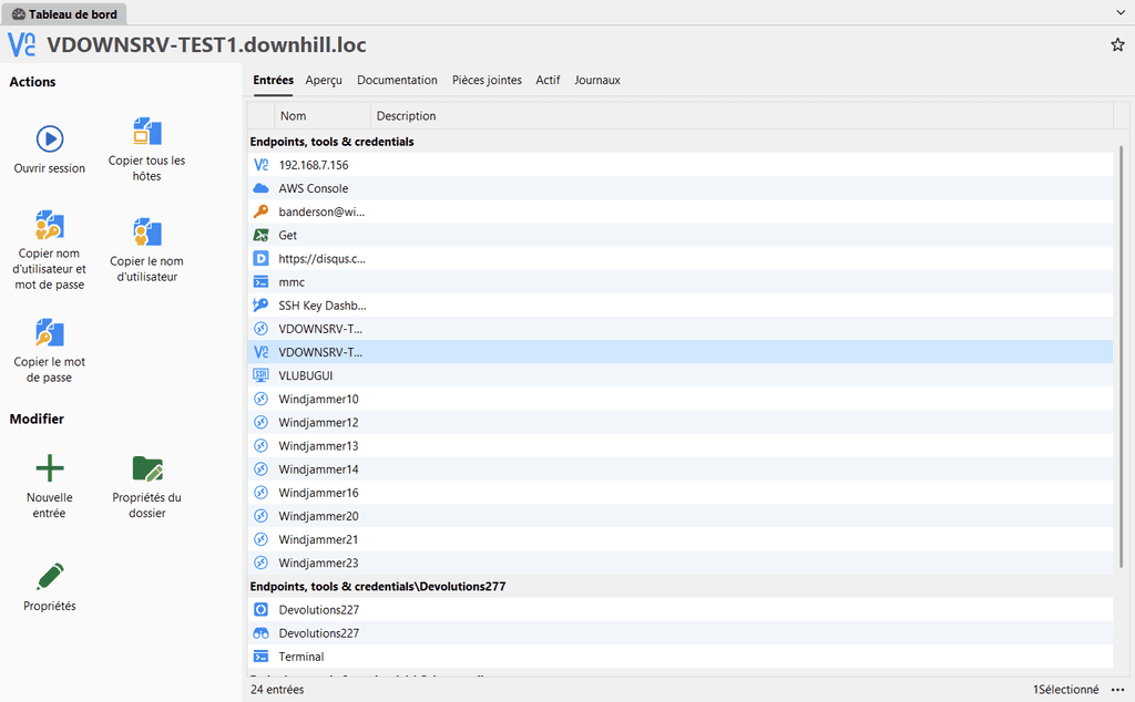 Tableau de bord des sessions avec connexions RDP, SSH et VNC