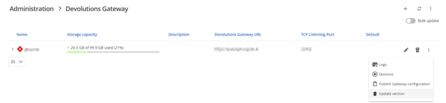 Updating a Devolutions Gateway instance from Devolutions Hub Business