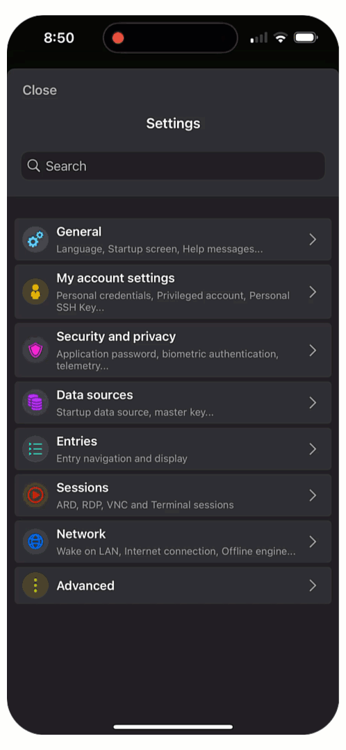 Upgraded options and search in Settings