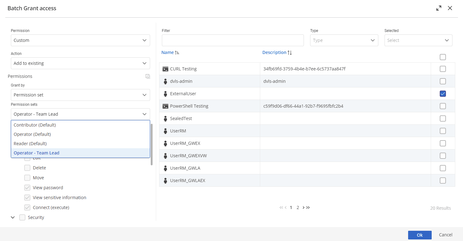 Using a permission to grant access to a vault