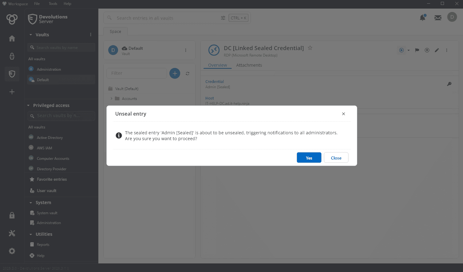 Using sealed credentials in linked entries