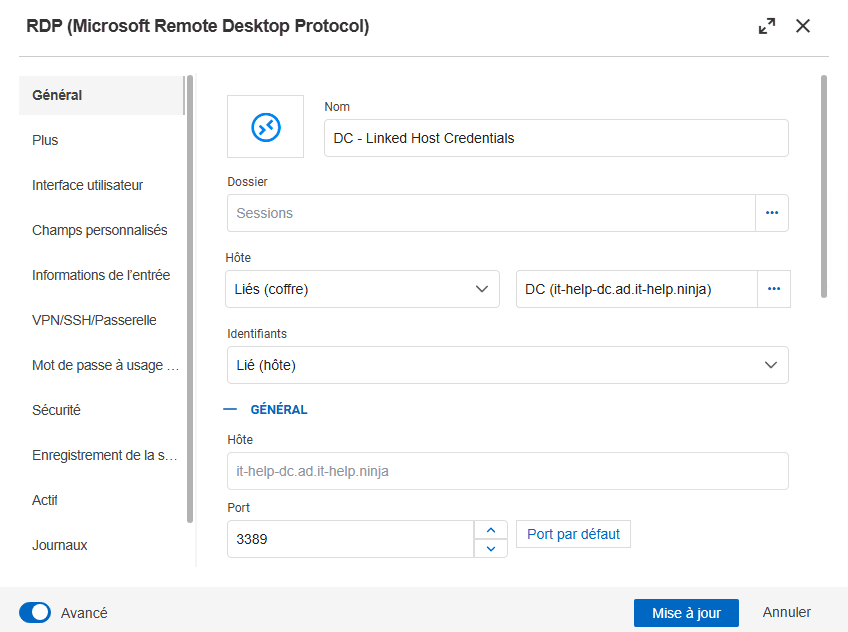 Utilisation des identifiants de l’hôte avec des entrées d’hôte liées dans une session