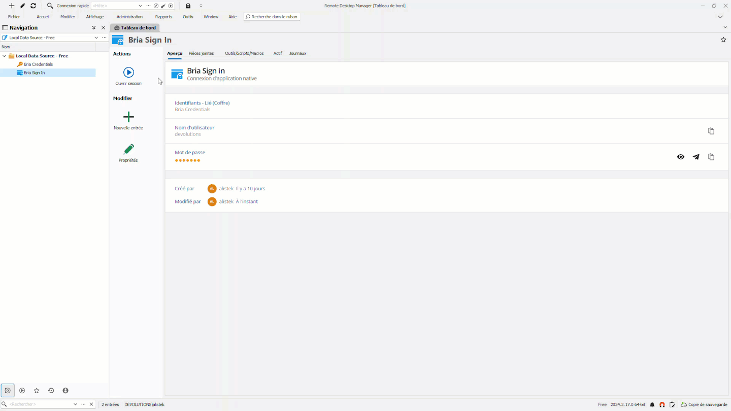 Utiliser la connexion de l’application native RDM pour s’authentifier à Bria