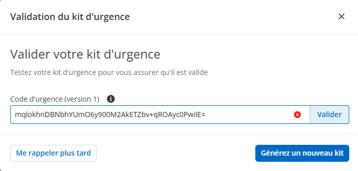Validation code invalide