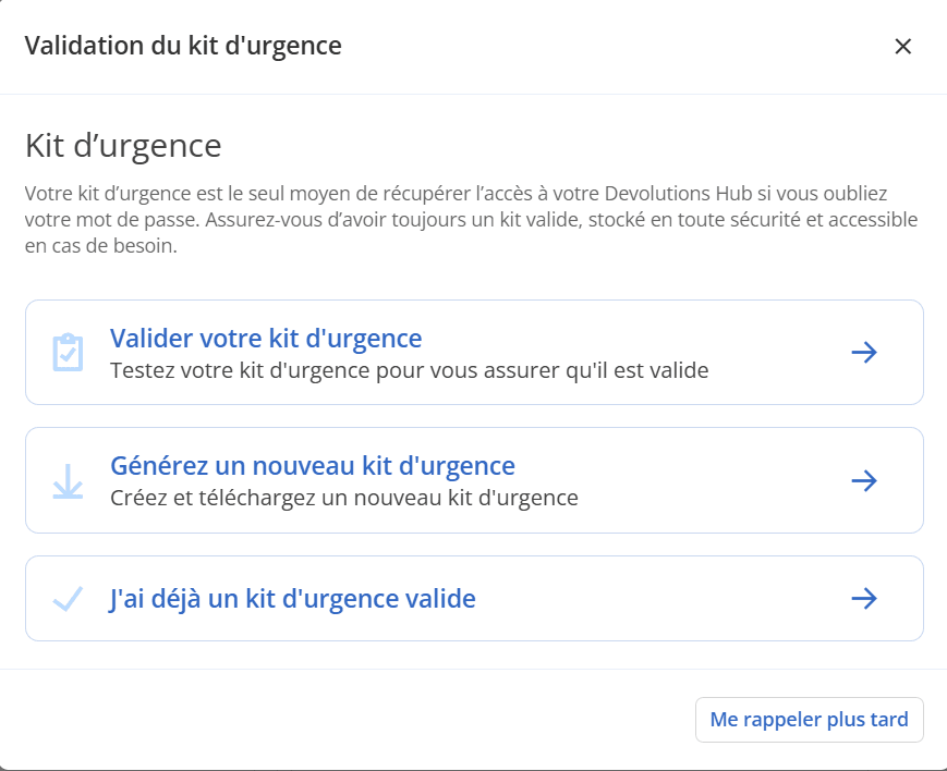 Validation du code d’urgence