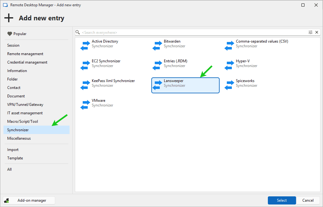 Lansweeper-Synchronizer hinzufügen