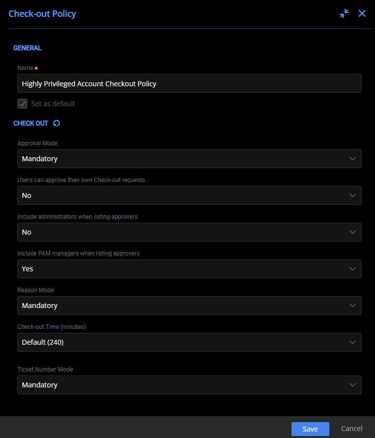 Configuring the Check-out Policy for Highly Privileged Accounts