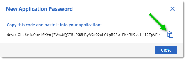 Copy/paste the application password