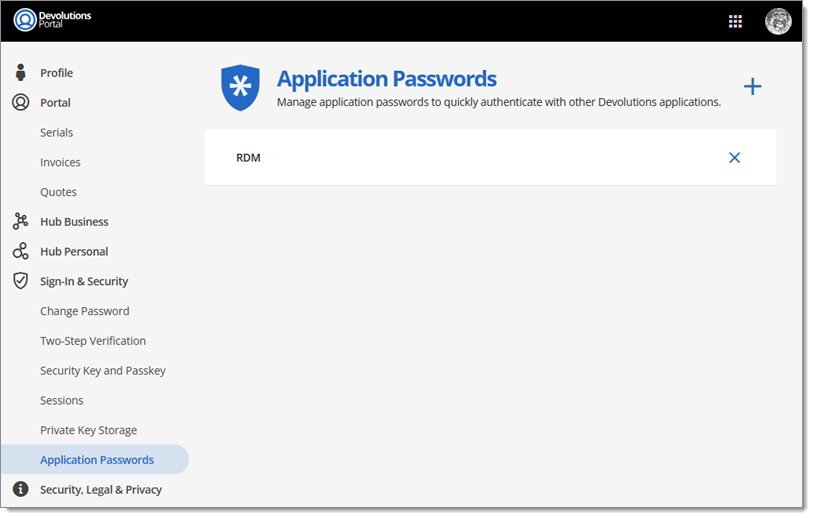 Delete an application password