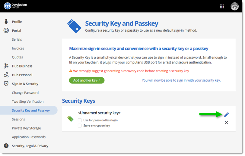 Rename the security key