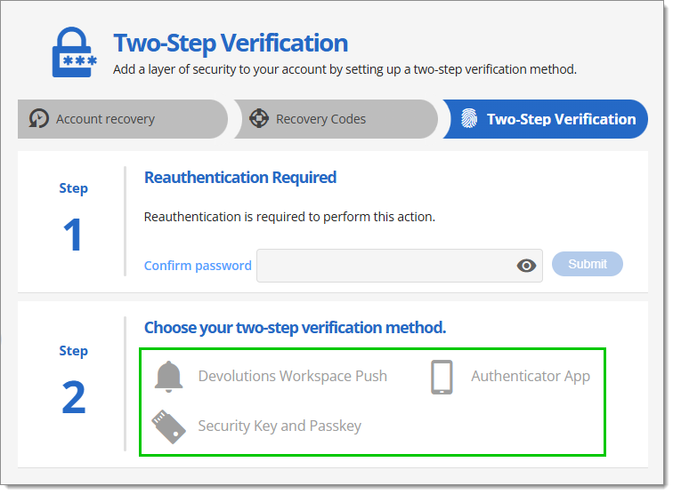 Two-step verification methods