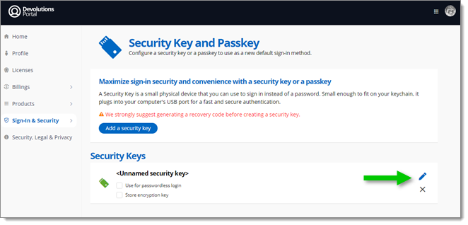 Rename the security key